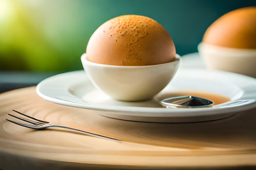 two eggs on a plate with fork and spoon. AI-Generated photo