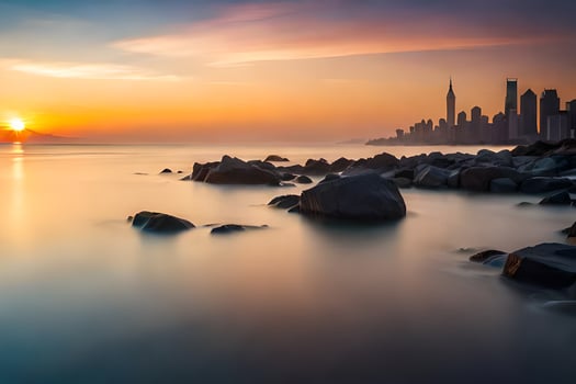 the city skyline at sunset. AI-Generated photo