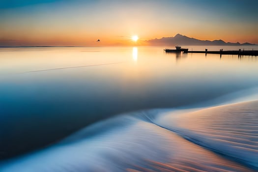 the sun rises over the ocean and waves. AI-Generated photo