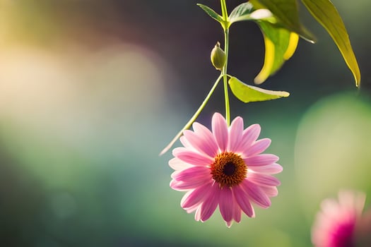 a pink flower hanging from a vine. AI-Generated photo