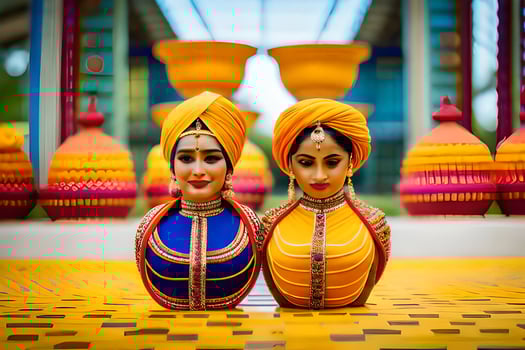 two statues of women in colorful outfits. AI-Generated photo