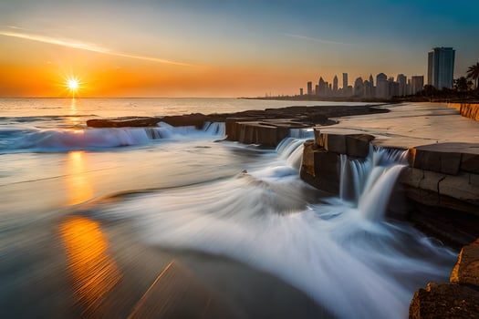 the sunrise over the city of person. AI-Generated photo