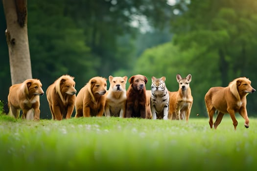 a group of dogs standing in a field. AI-Generated photo
