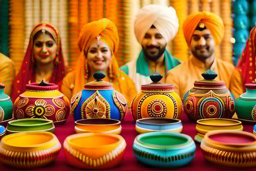 a group of people in colorful turbans and colorful headgear. AI-Generated photo