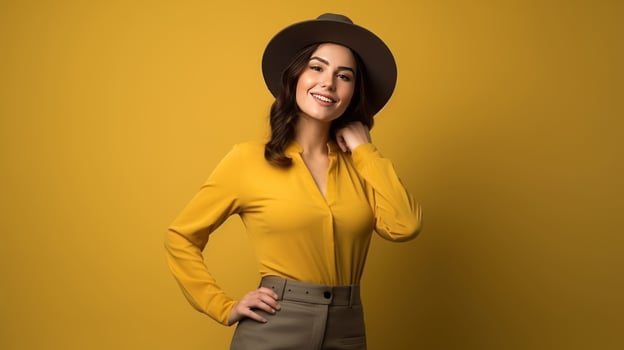 Portrait of a Beautiful Woman in a Felt Hat  Ai Generative photo