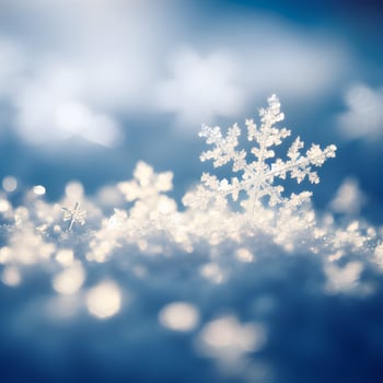 Image of snowflakes among the snow falling from the sky. AI Generative photo