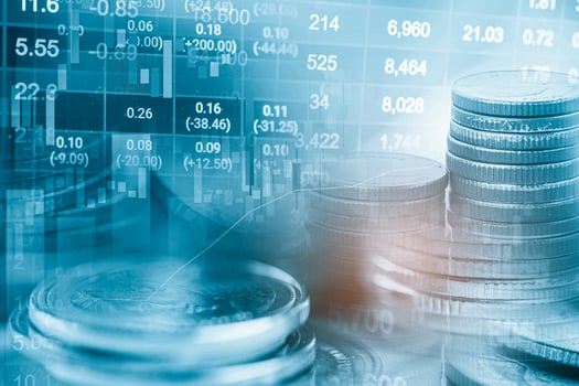 Stock market investment trading financial, coin and graph chart or Forex for analyze profit finance business trend data. photo
