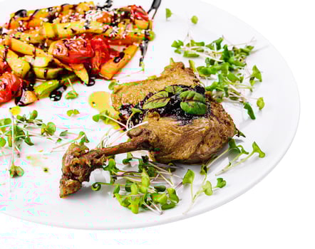 Roasted duck leg with grilled vegetables photo