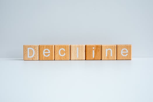 Wooden blocks form the text Decline against a white background. photo
