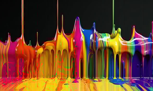 Rainbow paint drips in a abstract fantasy landscape. Creating using generative AI tools photo