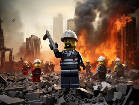 Lego heroes teaming up to save the world AI Generative photo