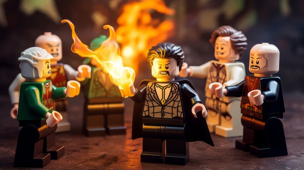 Lego heroes teaming up to save the world AI Generative photo