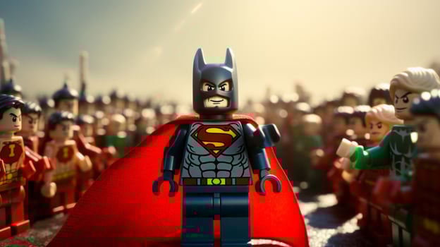 Lego heroes teaming up to save the world AI Generative photo
