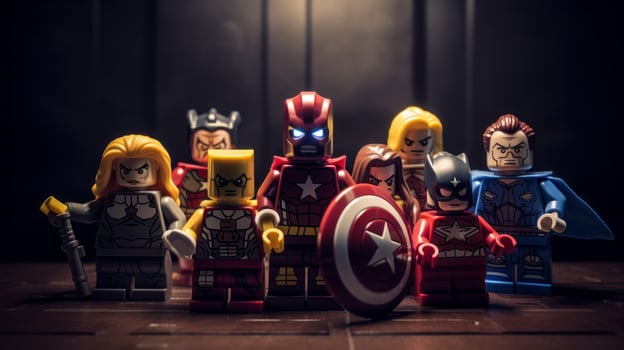 Lego heroes teaming up to save the world AI Generative photo