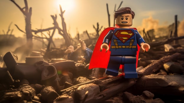 Lego heroes teaming up to save the world AI Generative photo