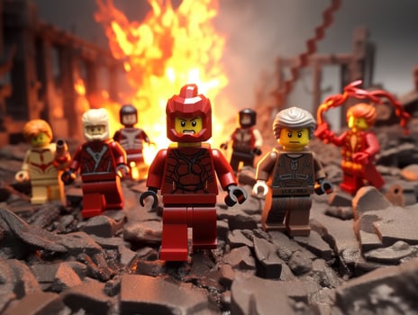 Lego heroes teaming up to save the world AI Generative photo