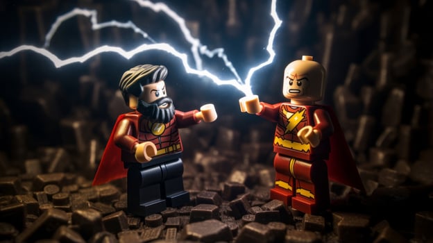 Lego heroes teaming up to save the world AI Generative photo