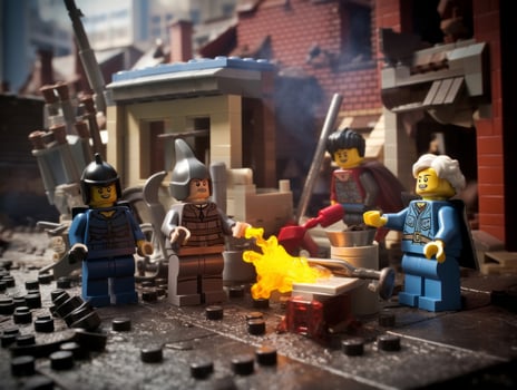 Lego heroes teaming up to save the world AI Generative photo