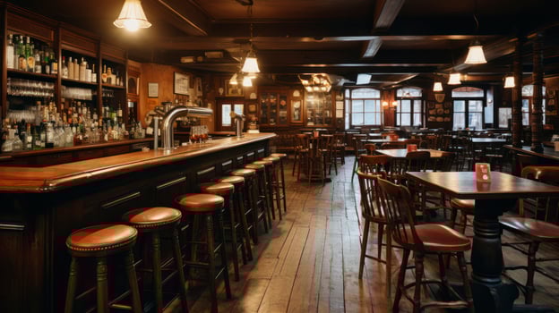 Cozy Corners - Inside view of typical irish tavern with wooden interiors. Generative AI photo