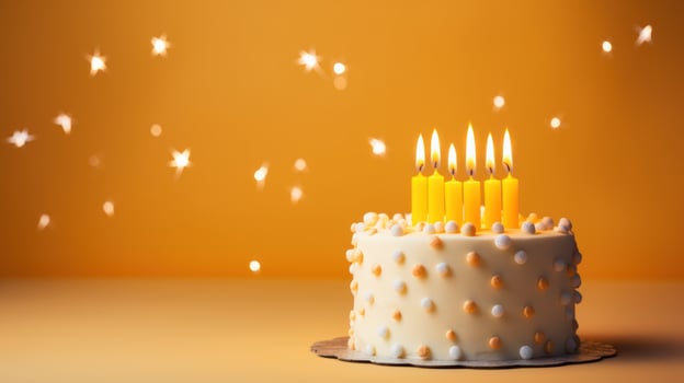 birthday cake with candles with copy space photo