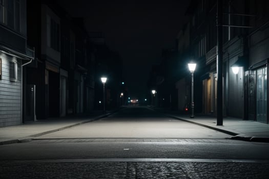 Empty space on the street on the night. background. AI Generative Pro Photo