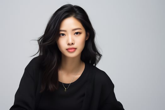 an attractive Asian model in plain solid studio background AI Generative photo