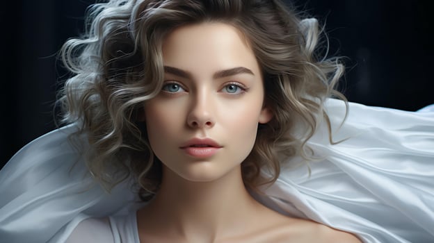 Beautiful face of a young beauty woman on a blurred background photo
