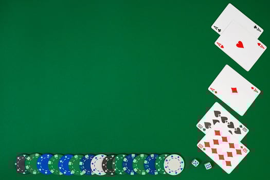 Banner template layout mockup for online casino. Green table, top view on workplace. photo