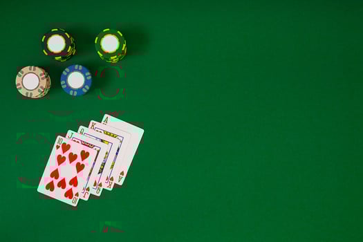 Banner template layout mockup for online casino. Green table, top view on workplace. photo