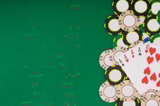 Banner template layout mockup for online casino. Green table, top view on workplace. photo