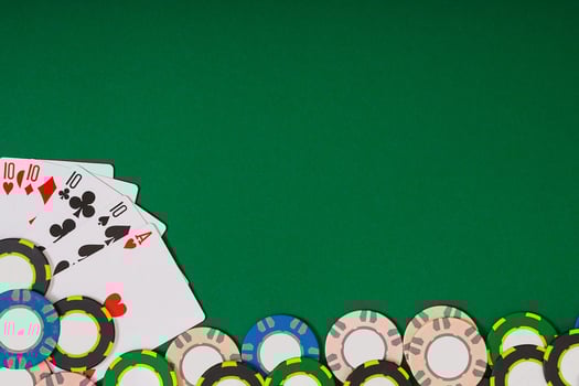 Banner template layout mockup for online casino. Green table, top view on workplace. photo