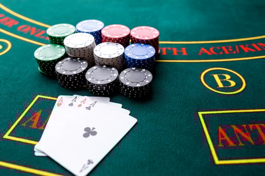 Poker chips on a table at the casino photo