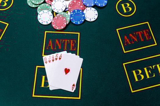 Poker chips on a table at the casino photo