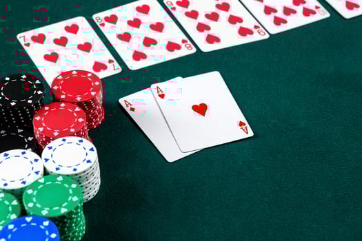 Poker play. Chips and cards photo