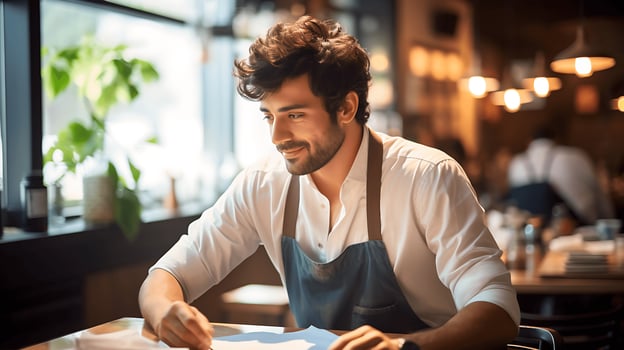a man in restaurant ai generative photo