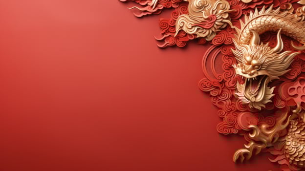 Chinese New Year red background with gold dragon with large copyspace area photo