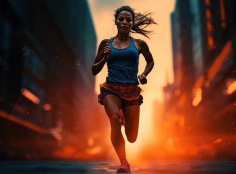 girl running with leg stretched. sport athlete photo