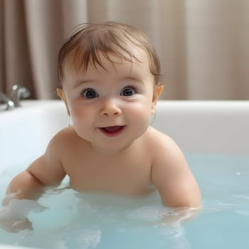 Cute baby in bathrub. High quality. AI Generative photo