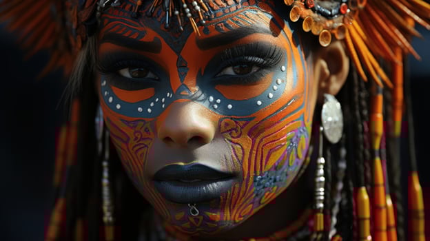 Close-up portrait of a beautiful African tribal woman with face art in Joal-fadiouth, Senegal, Africa. photo
