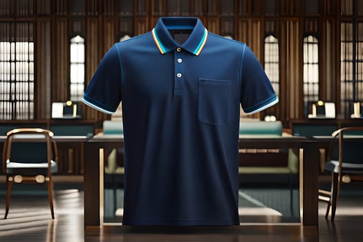 a blue polo shirt with a yellow trim. AI-Generated photo