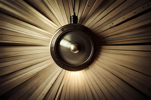 a speaker is on a wall with a light shining on it. AI-Generated photo