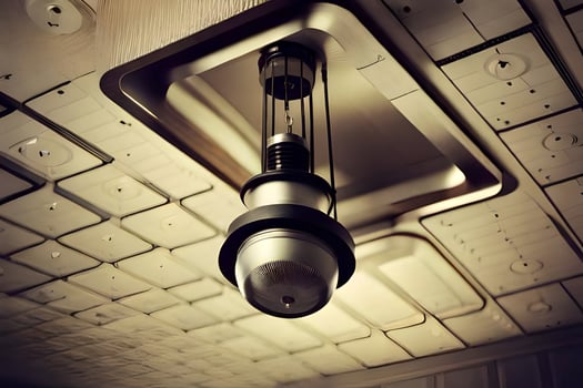 a light bulb hanging from the ceiling in a room. AI-Generated photo