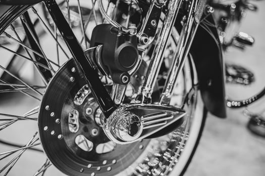 Motorcycle Chopper Chrome Front Wheel Disc Brake Custom Caliper Black and White Art photo