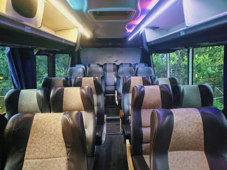 view of the seats used for tourist bus passengers photo