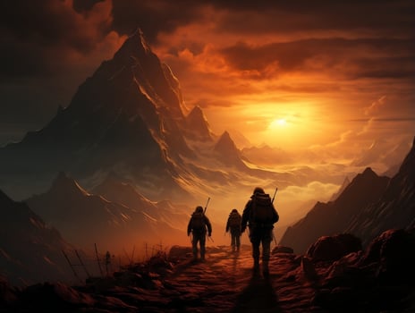 Mountain climbers with mountains in the background AI Generative photo