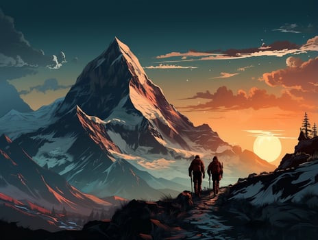 Mountain climbers with mountains in the background AI Generative photo