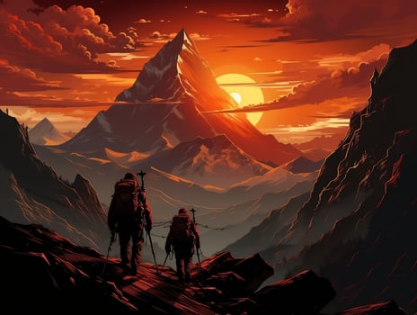 Mountain climbers with mountains in the background AI Generative photo