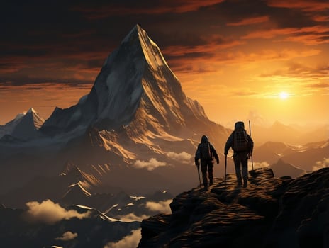 Mountain climbers with mountains in the background AI Generative photo
