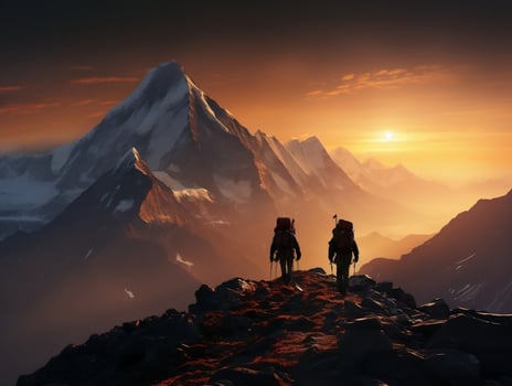 Mountain climbers with mountains in the background AI Generative photo