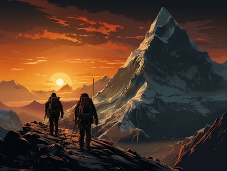 Mountain climbers with mountains in the background AI Generative photo